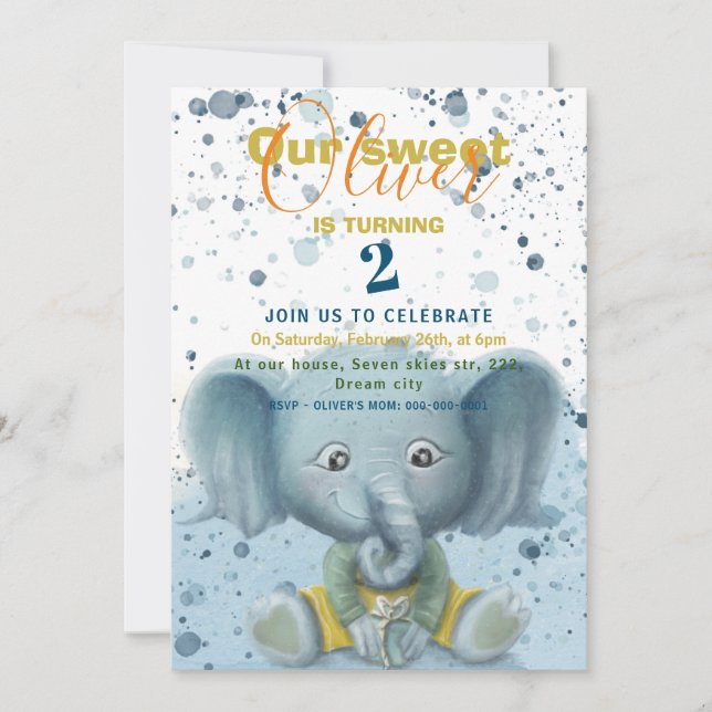 Anúncio de aniversário do pequeno bebê elefante (Frente)