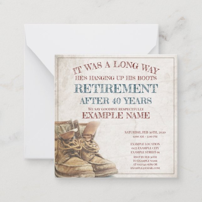 Anúncio de aposentação com botas antigas (Frente)
