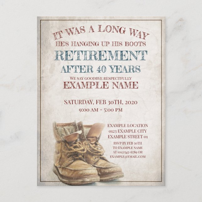 Anúncio de aposentação com botas antigas (Frente)