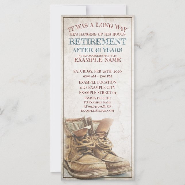 Anúncio de aposentação com botas antigas (Frente)