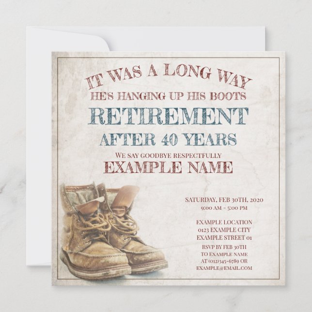 Anúncio de aposentação com botas antigas (Frente)