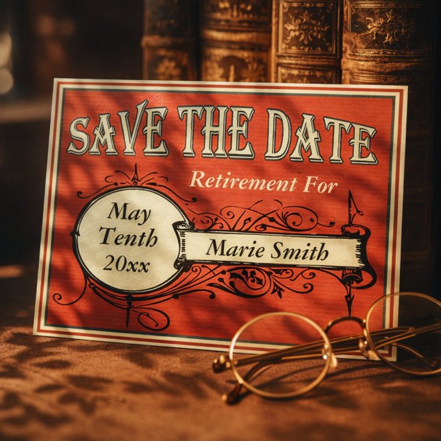 Anúncio de Aposentadoria Vintage (Vintage Save The Date For A Retirement Event / Party / Celebration.)