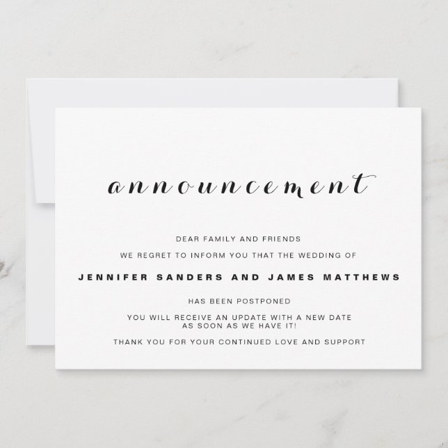 Anúncio de Atraso no Cancelamento de Casamento (Frente)