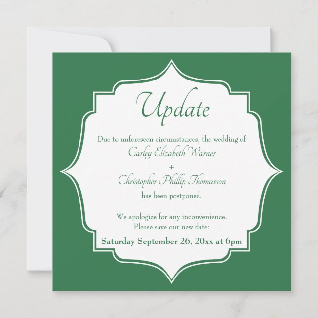 Anúncio de Atualização do Casamento Adiado Verde (Frente)