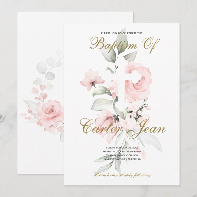 Anúncio de batismo de Christening na Baby Girl (Frente/Verso)