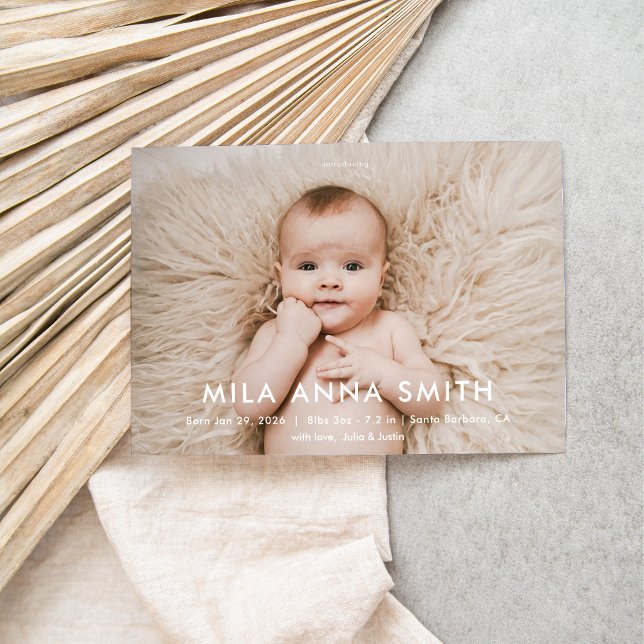 Anúncio de Bebê com Foto Minimalista Moderna (birth announcement, minimalist)