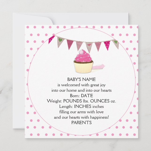 Anúncio de bebê Cupcake rosa (Frente)