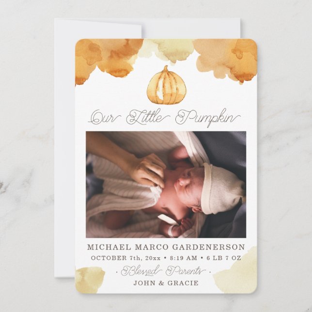 Anúncio de Bebê de Abóbora de Aquarela (Frente)
