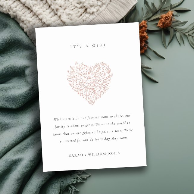 Anúncio de Bebê de Coração Floral com Blush Dusky (Criador carregado)