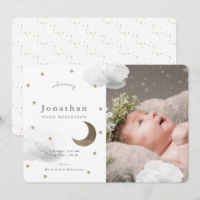 Anúncio de Bebê de Foto de Estrelas e Nuvens de Ci (Frente/Verso)