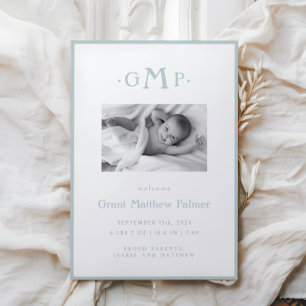 Anúncio de bebê do Monograma Azul