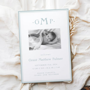 Anúncio de bebê do Monograma Azul