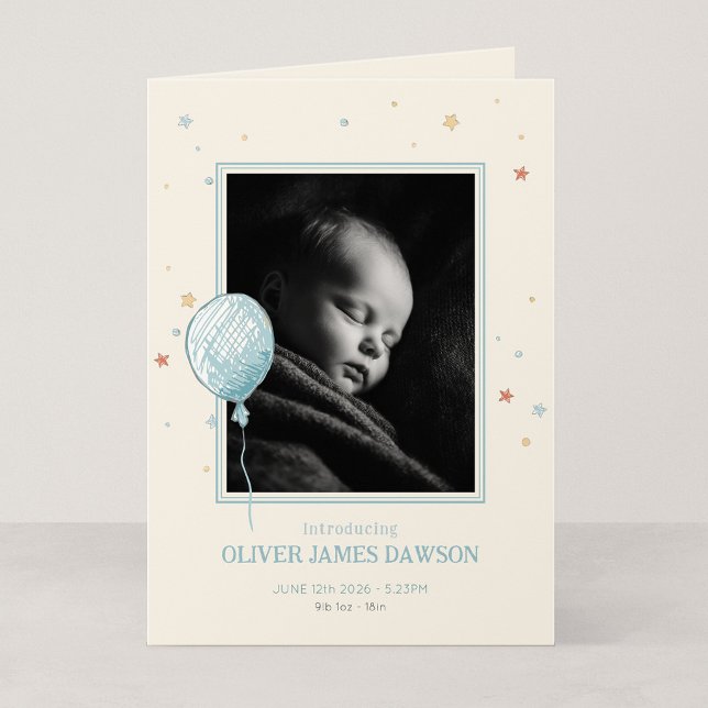 Anúncio de Bebê Dobrado 5x7 Balloon Daydream (Balloon Daydream - 5x7" Folded New Baby Photo Announcement)