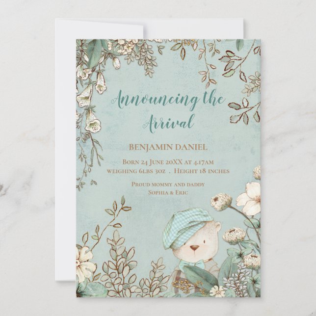 Anúncio de Bebê Floral do Urso Fresco Fresco Vinta (Frente)