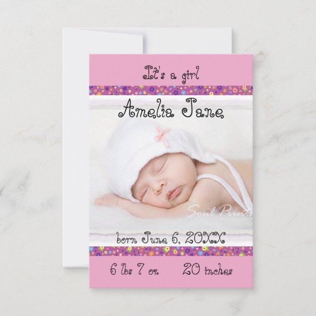 Anúncio de Bebê Menina Recém-Nascida 3x5 Roxo/Rosa (Frente)