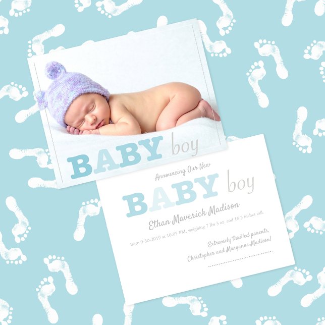 Anúncio de Bebê Menino com Letra Azul e Foto (Criador carregado)