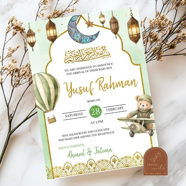 Anúncio de Bebê Muslim Aqeeqah Verde Sálvia (Criador carregado)