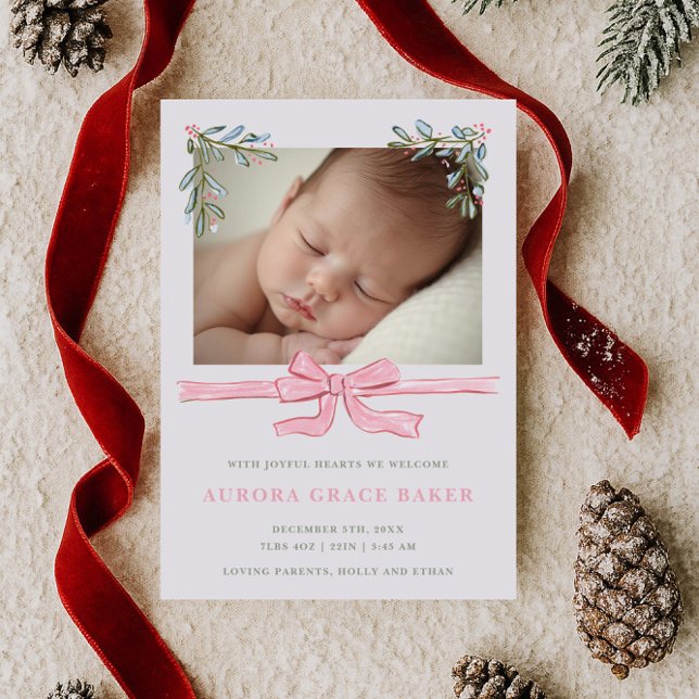 Anúncio de Bebê Natal Verde com Laço Rosa (Criador carregado)