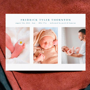 anúncio de bebê online com três fotos azul