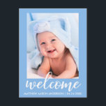 Anúncio de Boas-vindas ao Novo Bebê Azul<br><div class="desc">Cartão Postal de Anúncio de Boas-vindas ao Novo Bebê Azul</div>