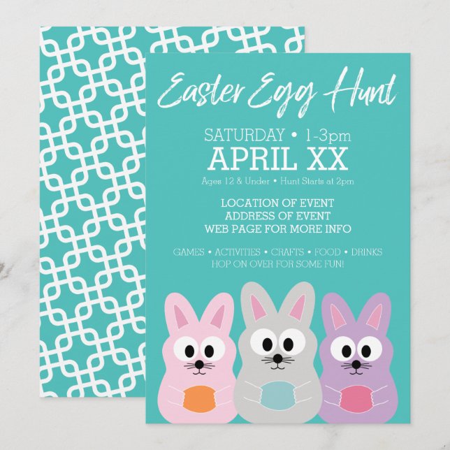 Anúncio de caça ao ovo em Páscoa - Coelhos coelhin (Frente/Verso)
