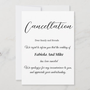 Anúncio de cancelamento de casamento com caligrafi