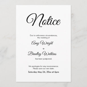 Anúncio de casamento adiado Aviso do legante