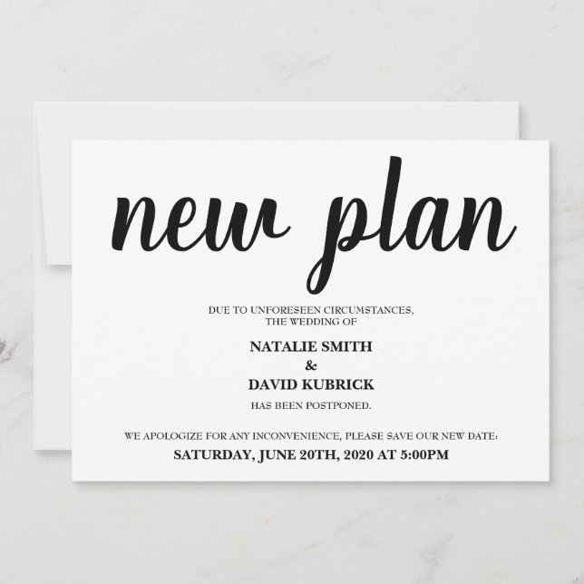 Anúncio de Casamento Adiado com Mudança de Data (Frente)