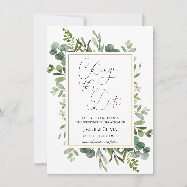 Anúncio de Casamento Adiado de Eucalipto (Frente)