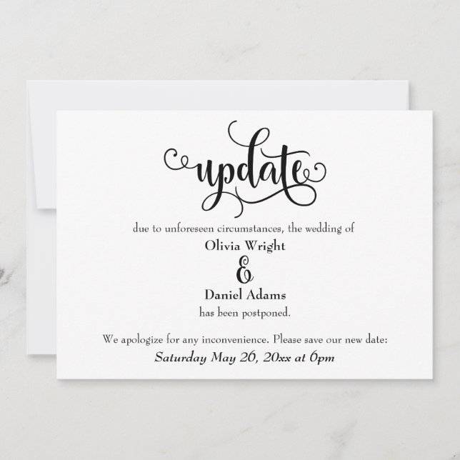 Anúncio de casamento adiado do script de atualizaç (Frente)