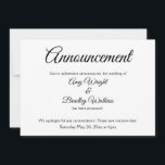 Anúncio de casamento adiado elegante e simples<br><div class="desc">Aqui está um cartão elegante e simples para notificar seus convidados caso seja necessário alterar a data do seu casamento. Use os campos do modelo para adicionar seus detalhes pessoais e tornar este design moderno e único. O fundo branco pode ser alterado para qualquer cor que você preferir. Todas as...</div>