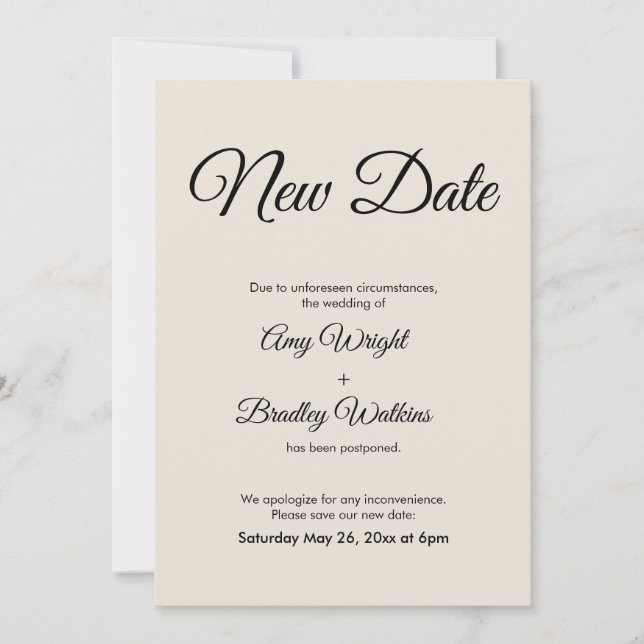 Anúncio de casamento adiado para nova data (Frente)