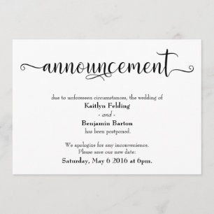 Anúncio de casamento adiado por caligrafia