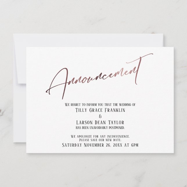 Anúncio de casamento adiado por rosa Dourado (Frente)