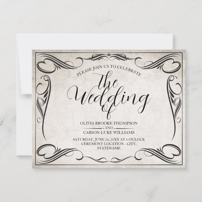Anúncio de casamento Art Déco Preto Vintage (Frente)