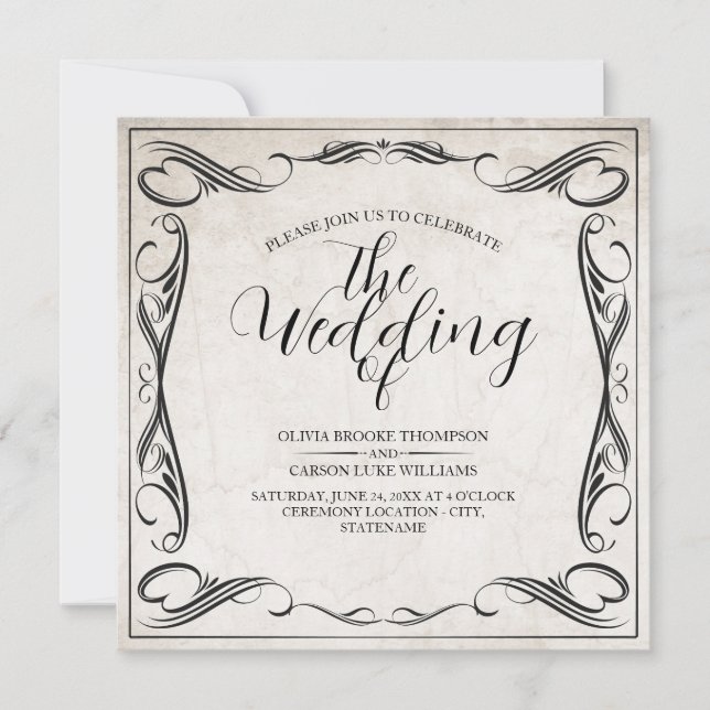 Anúncio de casamento Art Déco Preto Vintage (Frente)