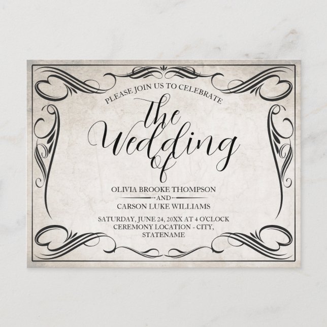 Anúncio de casamento Art Déco Preto Vintage (Frente)