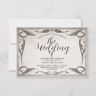 Anúncio de casamento Art Déco Preto Vintage
