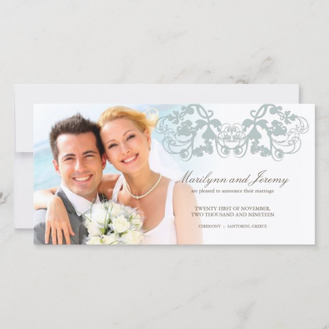 Anúncio de Casamento Azul Floral Flourish Elegante (Frente)