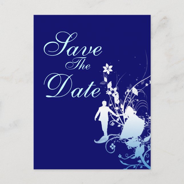 Anúncio de casamento azul para data de reserva (Frente)