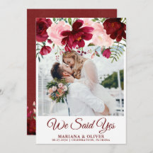 Anúncio de casamento Borgonha Rosa Rosa Floral