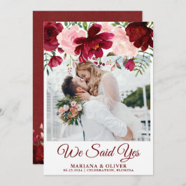 Anúncio de casamento Borgonha Rosa Rosa Floral