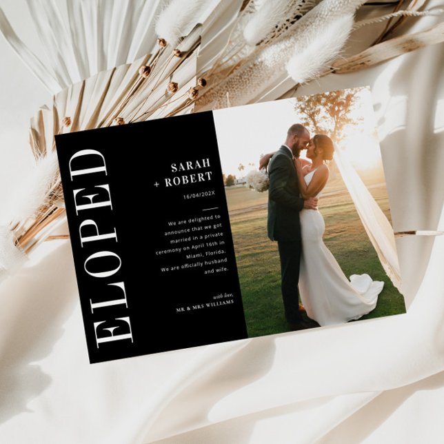 anúncio de casamento branco e preto do elopete (Criador carregado)