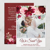 Anúncio de Casamento Burgundy Rosa Floral