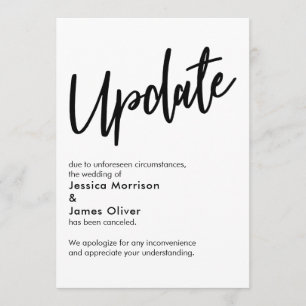 Anúncio de casamento cancelado em branco preto