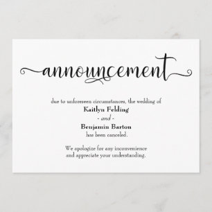Anúncio de casamento cancelado por caligrafia