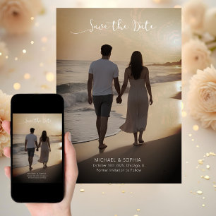 Anúncio de Casamento Casual Save the Date na Praia