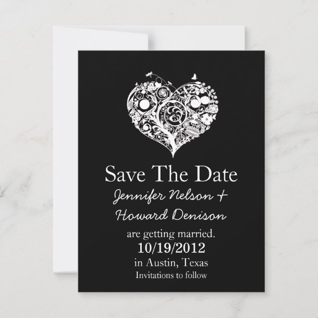 Anúncio de casamento Chic Black & White Heart (Frente)