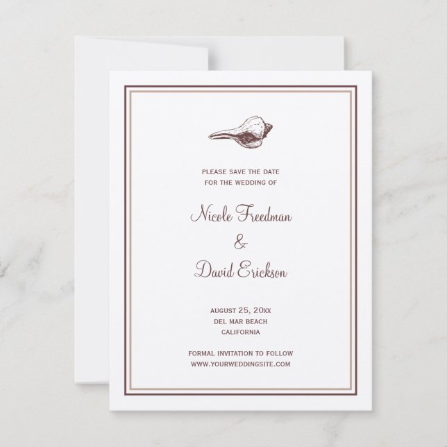 Anúncio de casamento com concha marrom save the da (Frente)