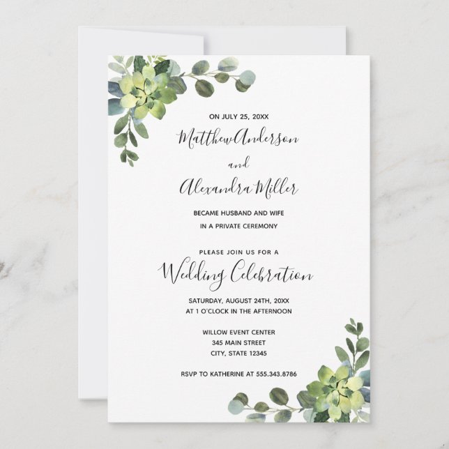 Anúncio de Casamento com Eucalipto e Recepção (Frente)